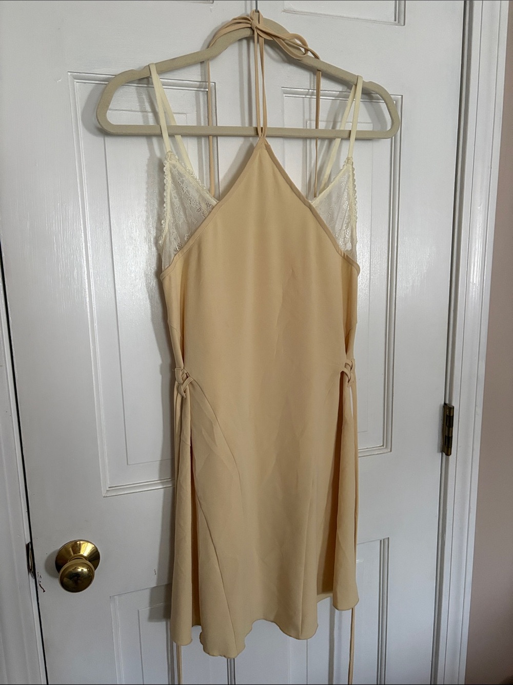 Zara Pale Yellow Halter Slip with Lace Panels